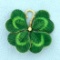 Enamel Four-leaf Clover Gold Pin In 14k Yellow Gold