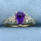Pear Shaped Amethyst And Diamond Ring In 14k Yellow Gold