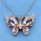 Morganite And Diamond Butterfly Pendant On Chain In 10k Rose Gold