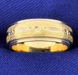 14k Yellow Gold Wedding Band Ring With Beaded Edge And Unique Design