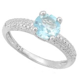 Baby Swiss Blue Topaz Ring With Diamond In Sterling Silver