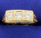 Vintage 1ct Tw 3 Stone Diamond Ring In 14k Yellow Gold