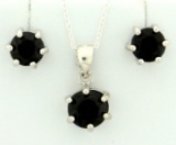 Midnight Sapphire Earring And Pendant Set In Sterling Silver