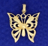 Diamond Cut Butterfly Charm Or Pendant In 14k Yellow Gold