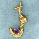 Custom Made Artistic Pendant With Natural Purple Sapphire In 14k Yellow Gold