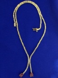 Natural Ruby And Diamond Lariat Necklace In 14k Yellow Gold