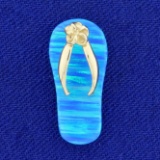 Synthetic Black Opal Flip-flop Pendant In 14k Yellow Gold