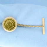 Persian 1/4 Pahlavi Gold Coin Tie Tack In 14k Yellow Gold