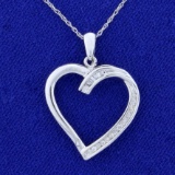 1/4ct Tw Round And Baguette Diamond Heart Pendant On Chain In 10k White Gold