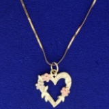 Yellow, White, And Rose 14k Gold Heart Pendant With Chain