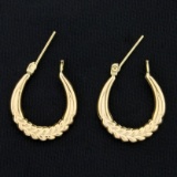Unique Laurel Design Hoop Earrings In 14k Yellow Gold