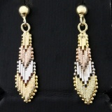 Dangle Earrings In Yellow, White, And Rose Gold Plated Sterling Silver