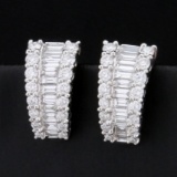 1ct Tw Very High Quality Round And Baguette Diamond Half Hoop Earrings In 14k White Gold