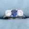 Very High Quality Natural Sapphire And Diamond 3 Stone Ring In Platinum
