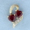 Lab Ruby And Diamond Heart Pendant In 10k Yellow Gold