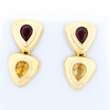 Citrine And Garnet Dangle Earrings In 14k Yellow Gold