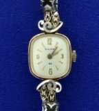 Vintage Solid 14k Gold And Diamond Woman's Bulova Watch