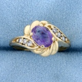 Amethyst And Diamond Ring In 14k Yellow Gold