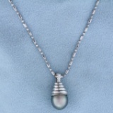 Tahitian Pearl Pendant On 16 Inch Neck Chain In 14k White Gold