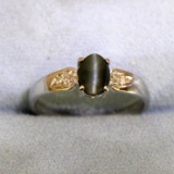 Natural Cats Eye And Diamond Ring In 14k White Gold