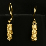 Dangling Gold Nugget Style Earrings In 14k Yellow Gold