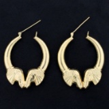 Large Horse Hoop Earrings In 14k Yellow Gold