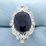 Over 20ct Tw Natural Sapphire And Diamond Ring In 14k White Gold