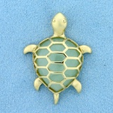 Natural Jade Sea Turtle Pendant In 10k Yellow Gold