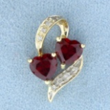 Lab Ruby And Diamond Heart Pendant In 10k Yellow Gold
