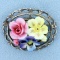 Vintage Enamel Floral Pin In Birmingham Made Silver