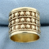 16mm Wide Sun Cigar Band Ring In 14k Yellow Gold