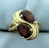 Designer Garnet And Diamond Ring In 14k Yellow Gold