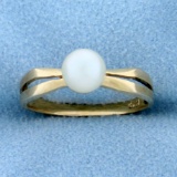 Solitaire Cultured Akoya Pearl Ring In 14k Gold