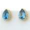 Vintage 6.0ct Tw Blue Topaz And Diamond Earrings In 18k Yellow Gold