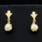 5.5mm Caged Design Akoya Pearl Dangle Drop Earrings In 14k Yellow Gold