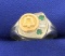 Vintage Illinois Bell Diamond And Emerald Ring In 10k Gold