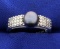 Cultured Black Pearl And Diamond Ring In 14k White Gold