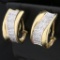 Diamond Designer Half Hoop Earrings In 14k Yellow And White Gold