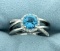 Swiss Blue Topaz And Diamond Ring In 14k White Gold