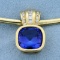 Aaa Quality Tanzanite Pendant With Diamonds On 14k Yellow Gold Omega Necklace
