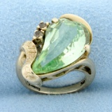 Vintage Green Topaz And Champagne Diamond Ring In 10k Yellow Gold