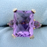 Over 11ct Tw Amethyst And Diamond Ring In 14k Yellow Gold