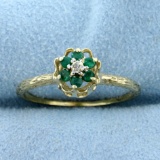 Vintage Emerald And Diamond Ring In 10k Yellow Gold