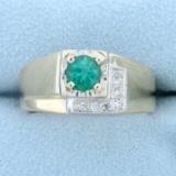 Men's 3/4ct Natural Emerald And Diamond Ring In 14k Yellow Gold