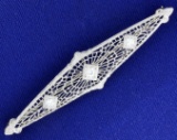 Vintage Three-stone Diamond Pin In 14k White Gold