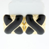 Large Onyx X Style Earrings For In 14k Yellow Gold