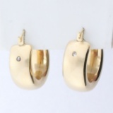 Diamond Accented Hoop Earrings In 14k Yellow Gold