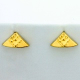 Vintage Triangle Flower Design Earrings In 10k Yellow Gold