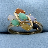 Multi-colored Jade Ring In 14k Yellow Gold