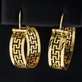 7/8 Inch Greek Key Hoop Earrings In 14k Yellow Gold